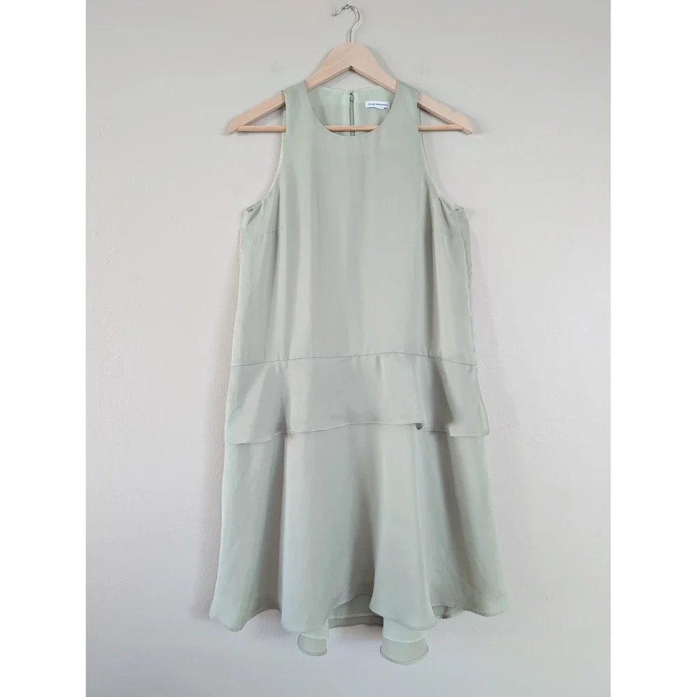 Club Monaco Sage Green Drop Waist Tiered Ruffle Sleeveless Dress Pockets Women 4